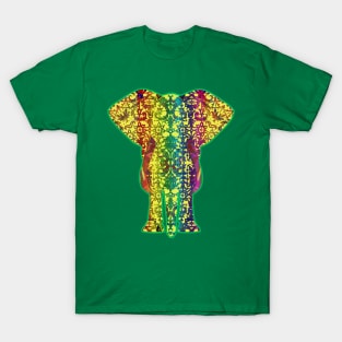 Rainbow Yellow Elephant in Green T-Shirt